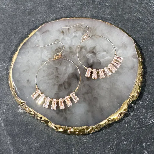 Rectangle Crystal Hoop Earrings (SILVER OR GOLD)