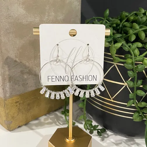 Rectangle Crystal Hoop Earrings (SILVER OR GOLD)