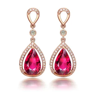 Red Crystal & Cubic Zirconia 18K Rose Gold-Plated Halo Pear Drop Earrings