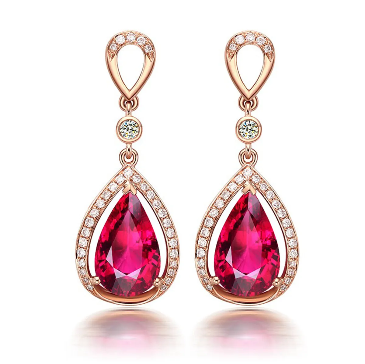 Red Crystal & Cubic Zirconia 18K Rose Gold-Plated Halo Pear Drop Earrings