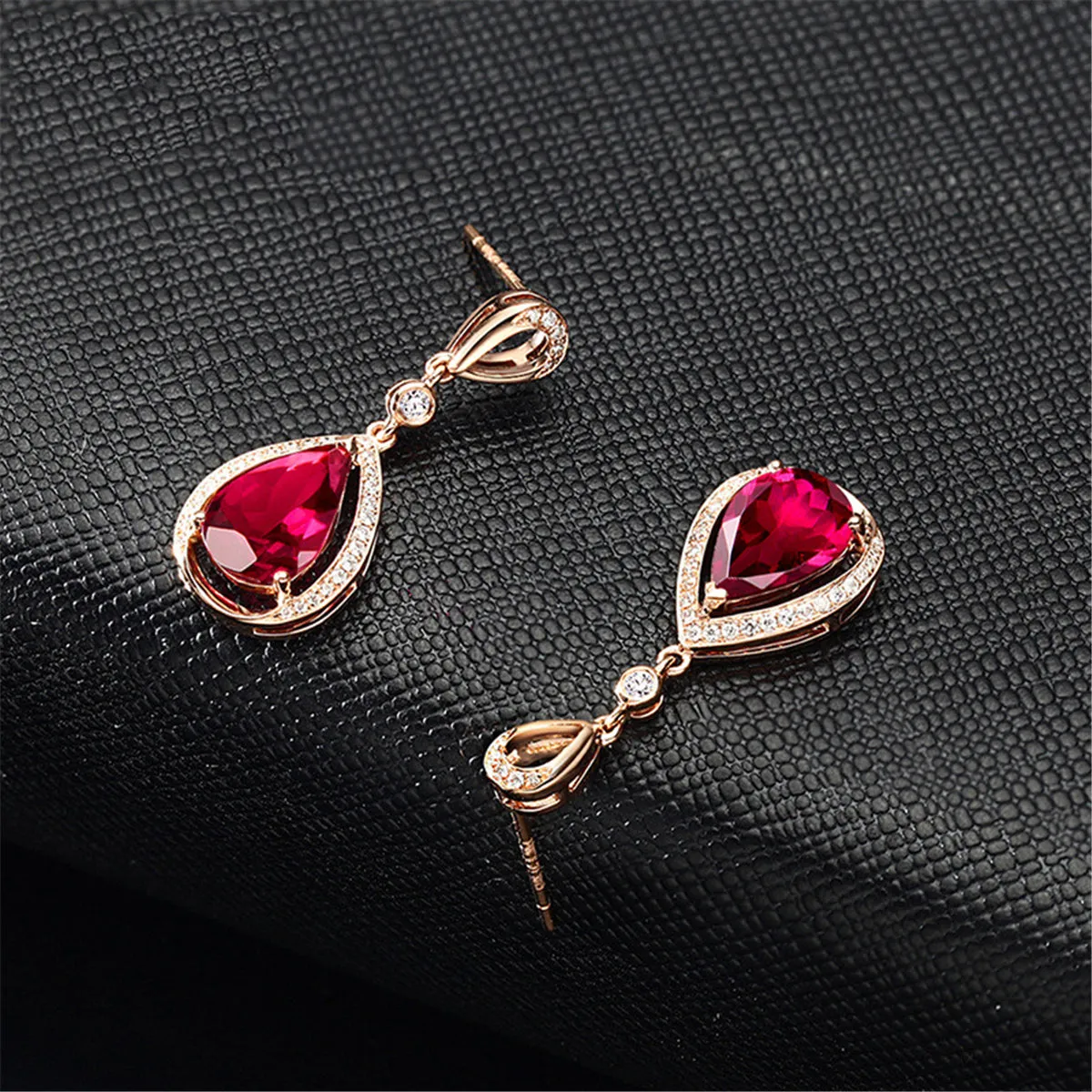 Red Crystal & Cubic Zirconia 18K Rose Gold-Plated Halo Pear Drop Earrings