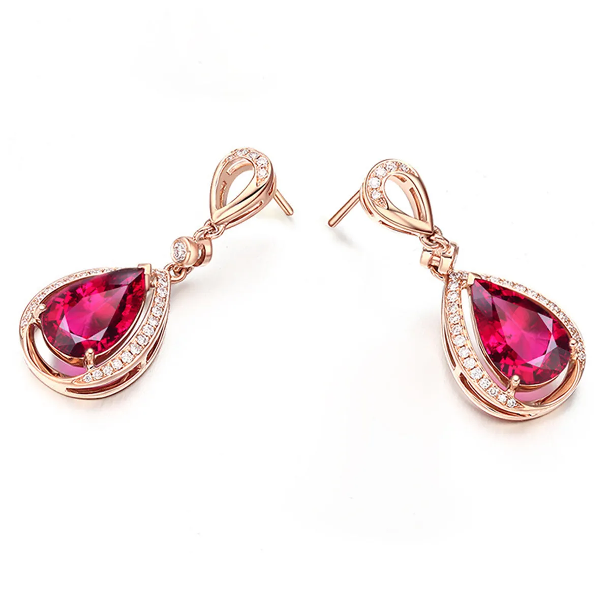 Red Crystal & Cubic Zirconia 18K Rose Gold-Plated Halo Pear Drop Earrings