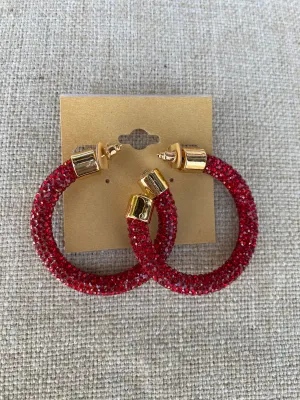 Red Crystal Hoop Earrings