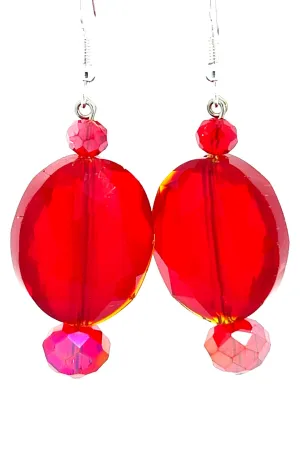 Red Crystal Oval Sterling Silver Earring