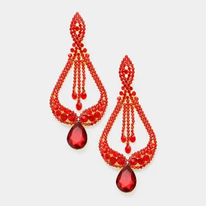Red Crystal Pageant Earrings on Gold | "Miss America" | 370614