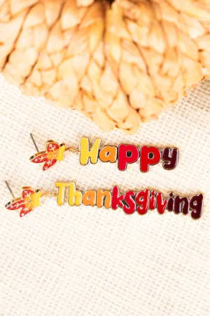 Red Happy Thanksgiving  Goldtone Earrings