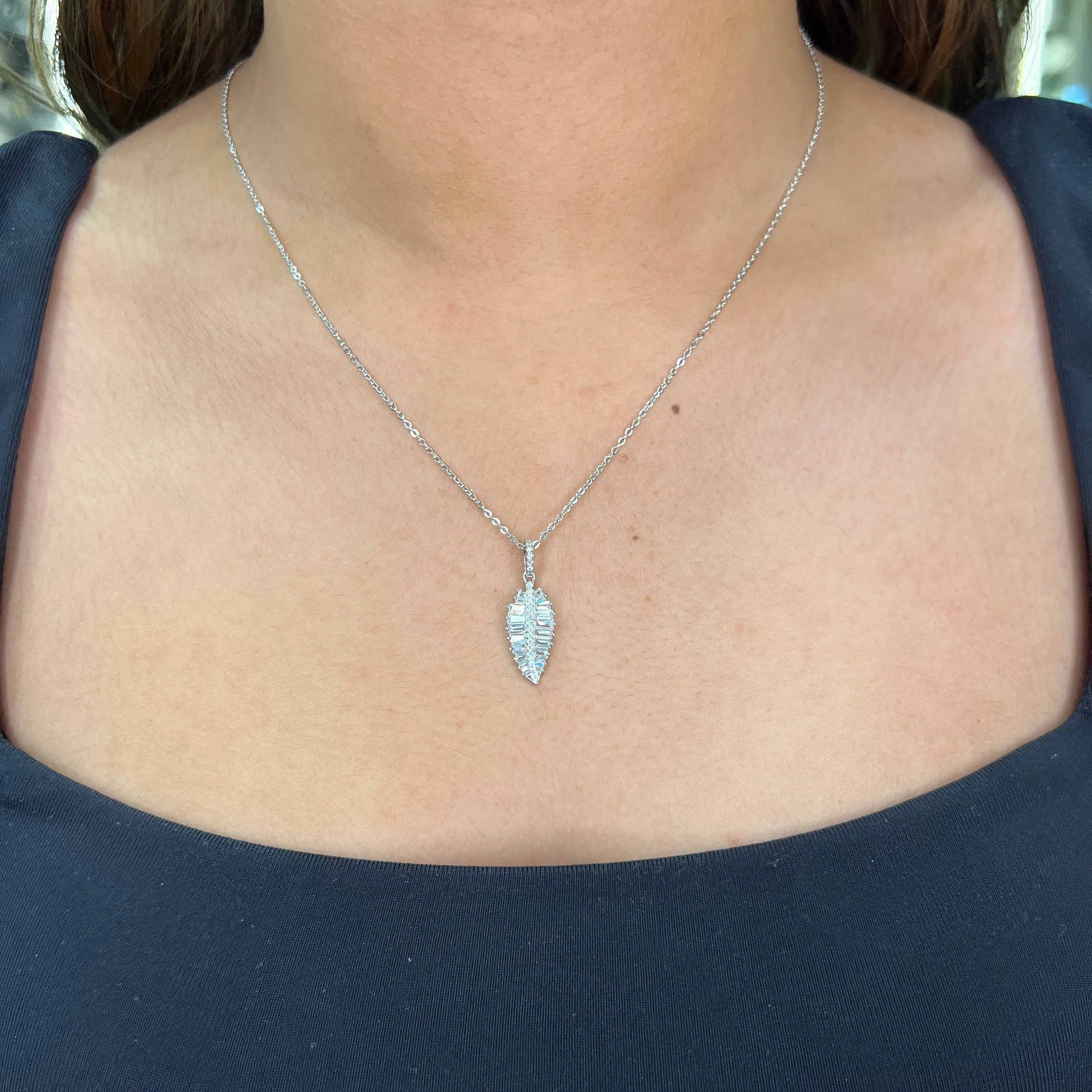 Reign Sterling Silver CZ Leaf Necklace