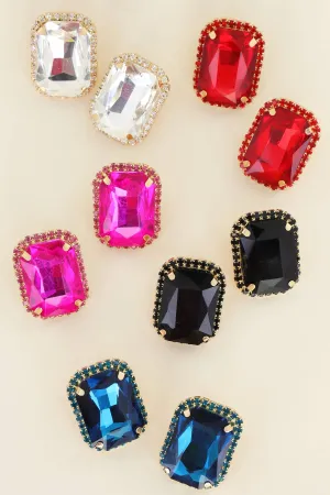 Rhinestone Octagon Cut Crystal Stud Earrings