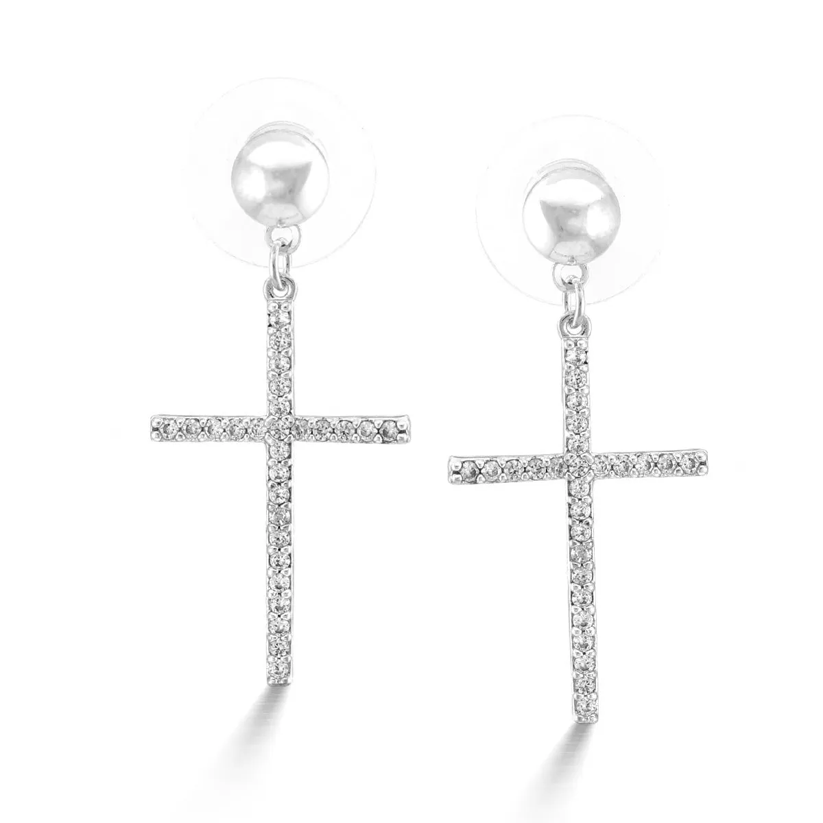 RHODIUM CRYSTAL CROSS POST EARRINGS #SWKK-11352RHO (GF12)