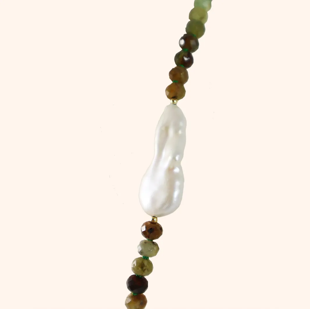 Rhyolite Jasper Pearl Necklace