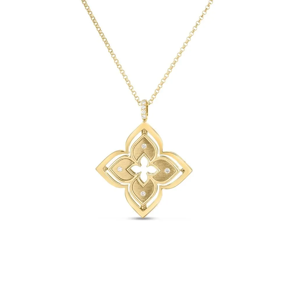 Roberto Coin Pirouette Diamond & Mother of Pearl Flower Necklace