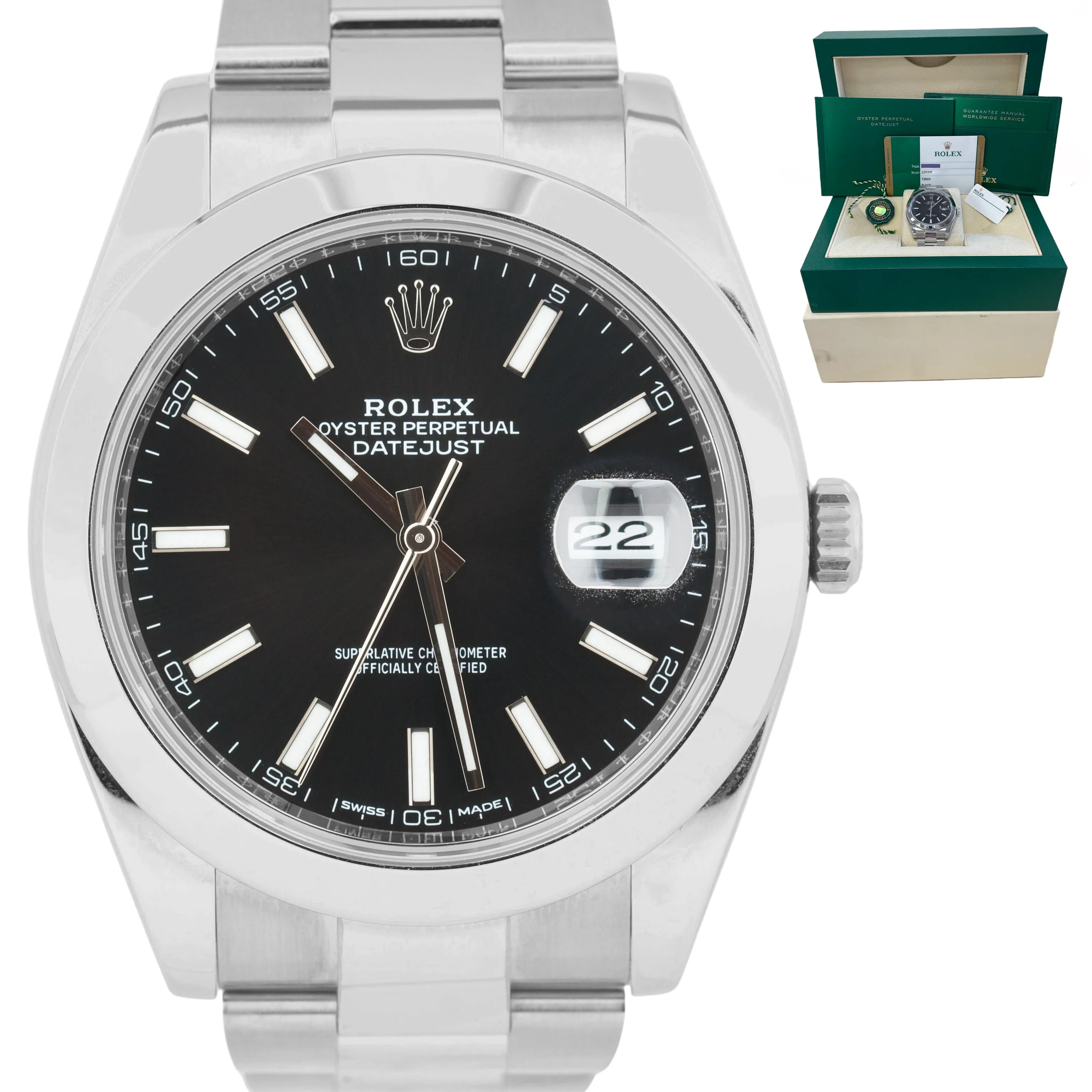 Rolex DateJust 41 Black 41mm Stainless Steel 126300 Oyster Watch BOX PAPERS