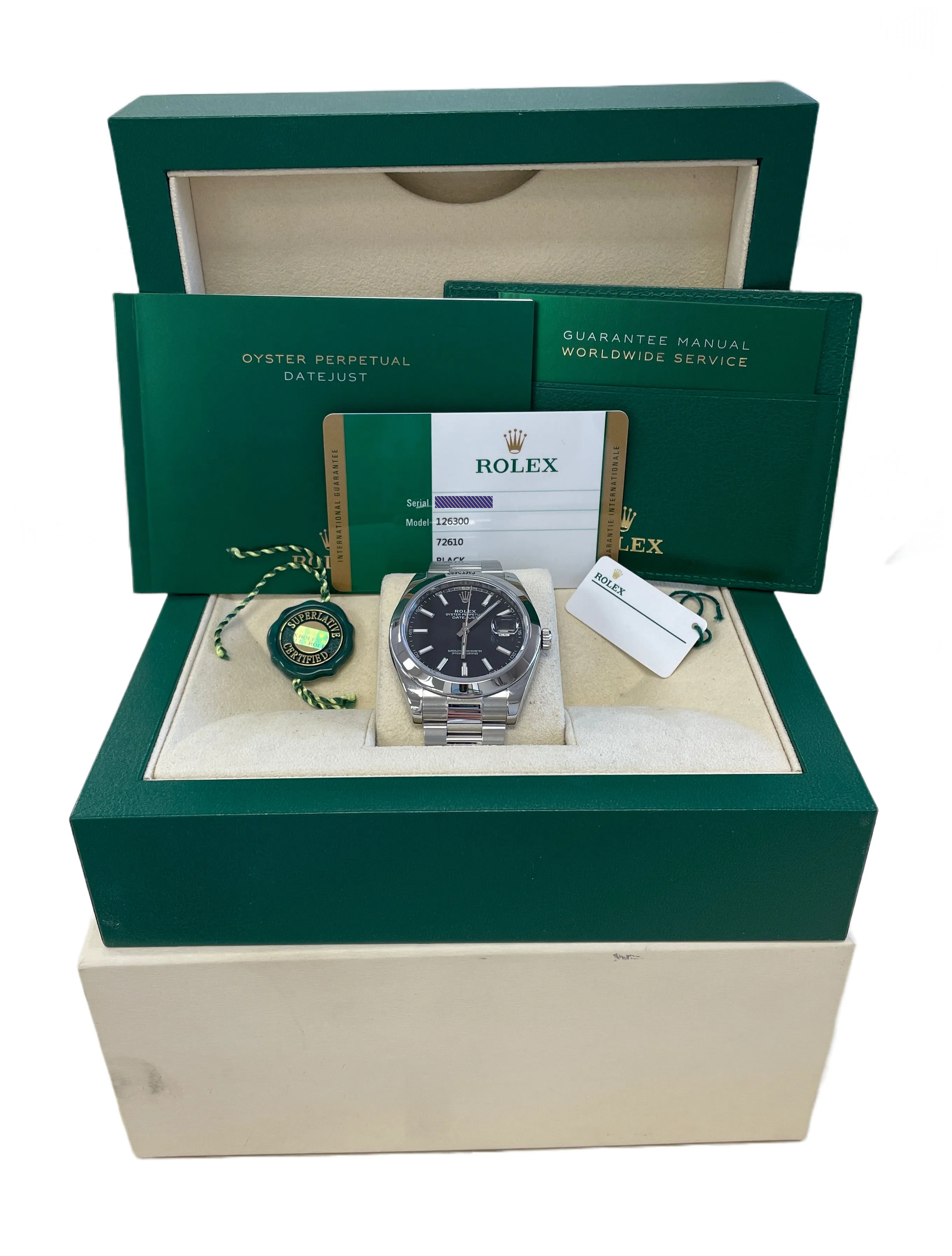 Rolex DateJust 41 Black 41mm Stainless Steel 126300 Oyster Watch BOX PAPERS
