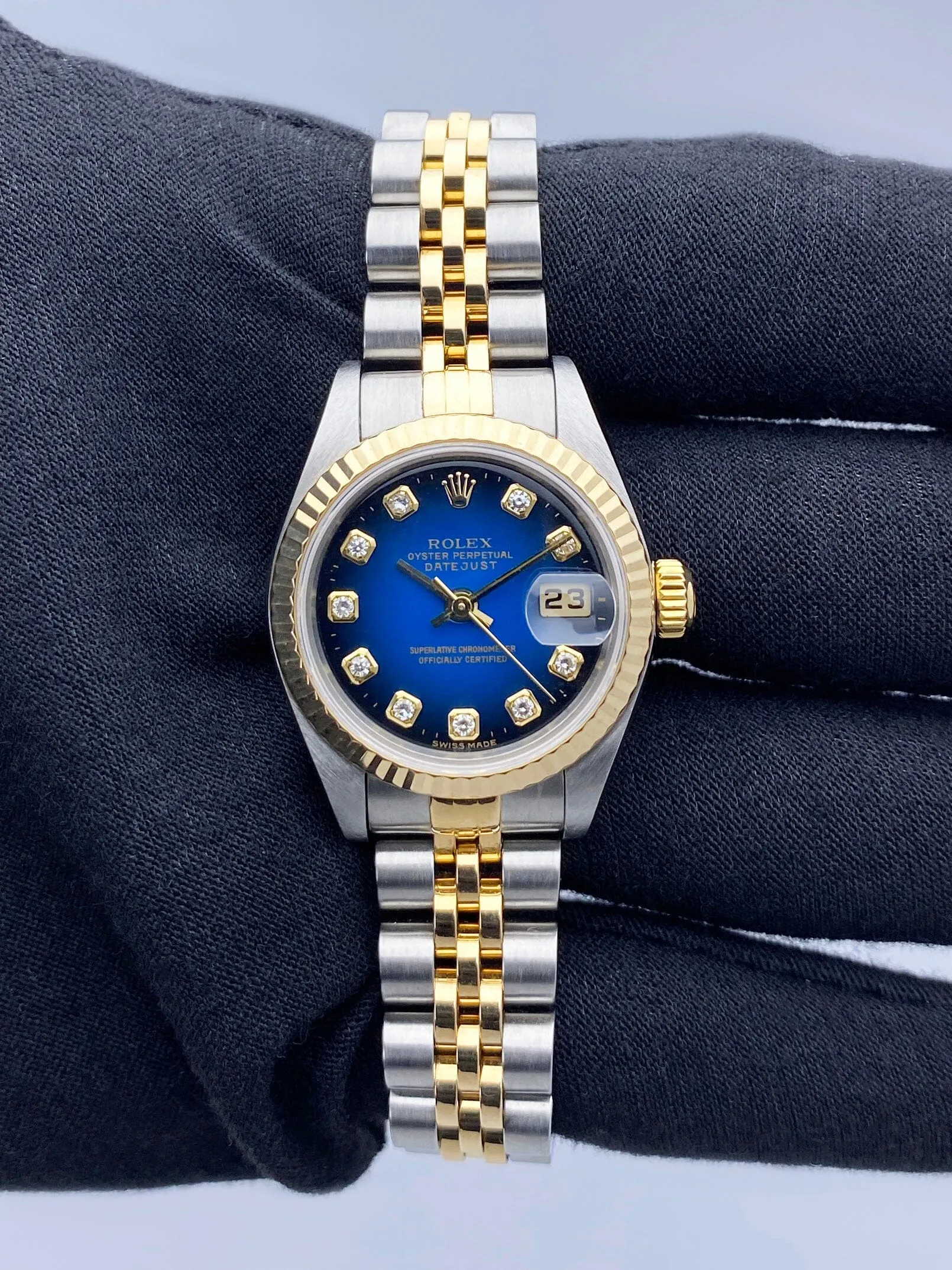 Rolex Datejust 79173 Blue Vignette Diamond Dial Ladies Watch Box Papers