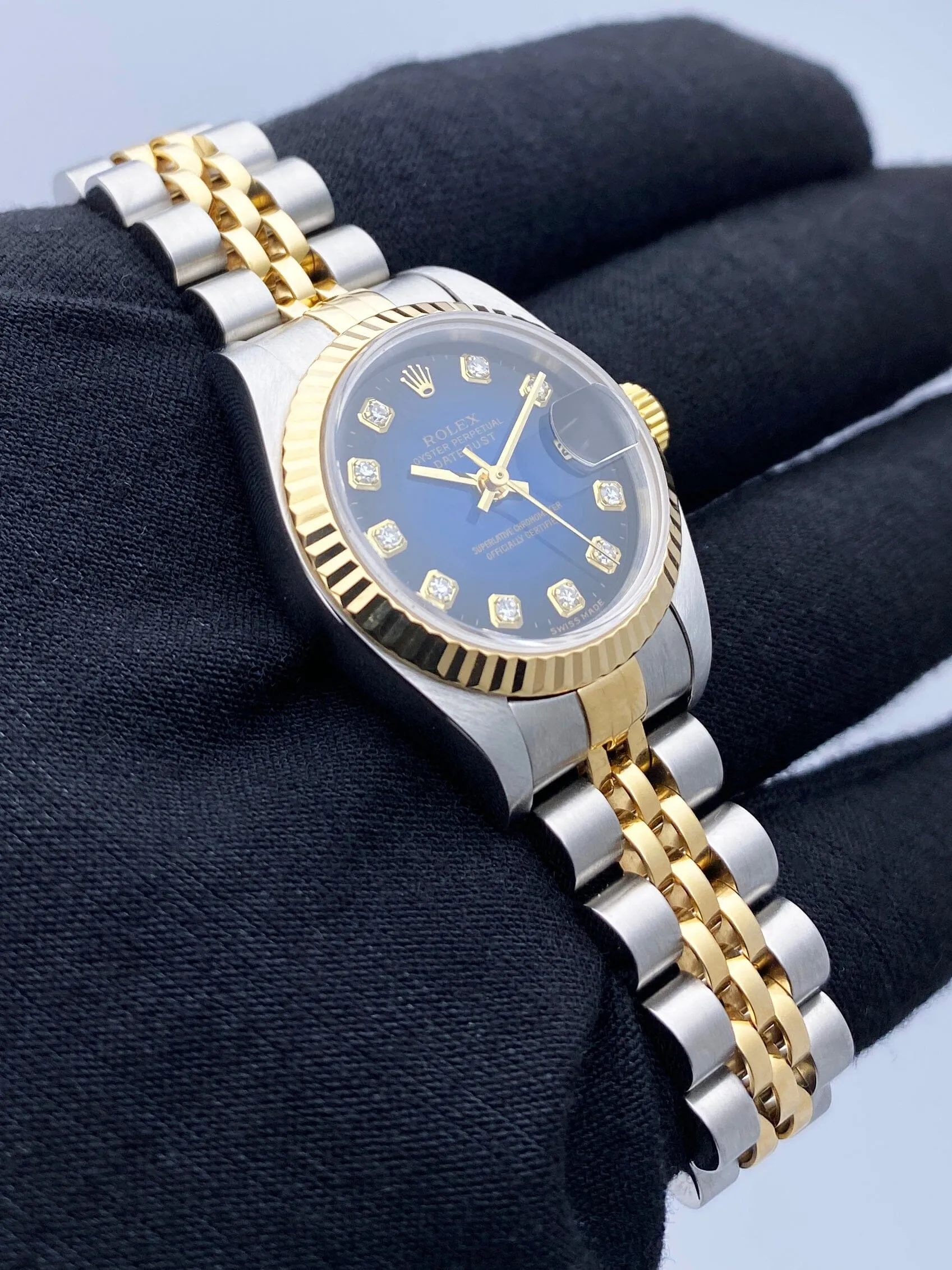 Rolex Datejust 79173 Blue Vignette Diamond Dial Ladies Watch Box Papers