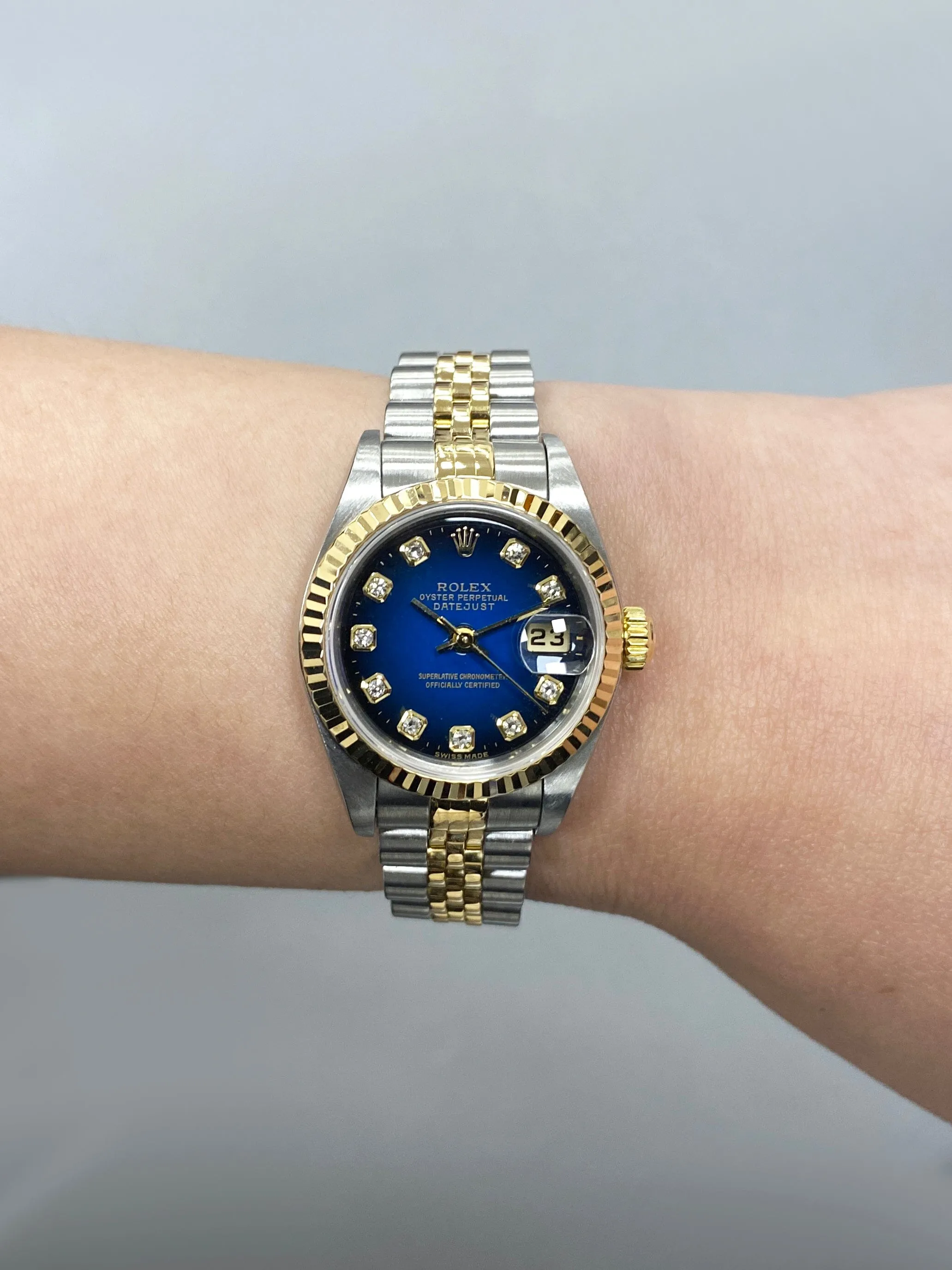 Rolex Datejust 79173 Blue Vignette Diamond Dial Ladies Watch Box Papers