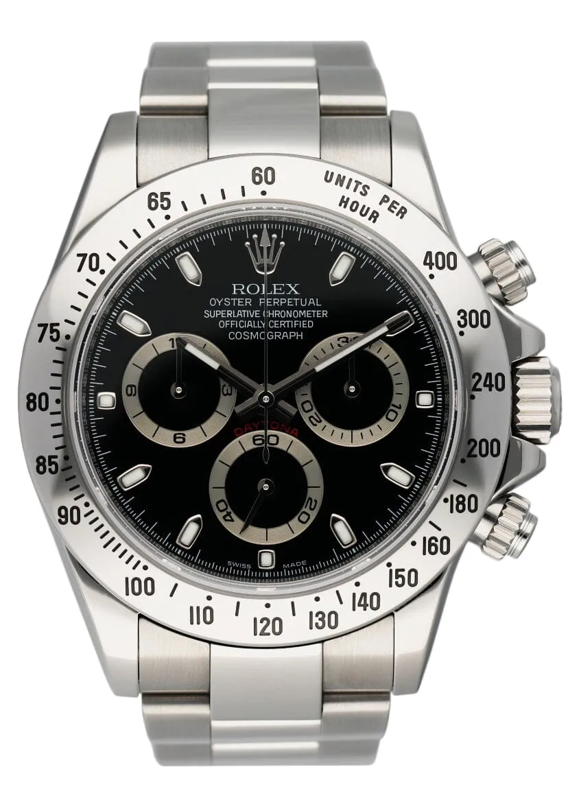Rolex Daytona 116520 Black Dial Engraved Mens Watch