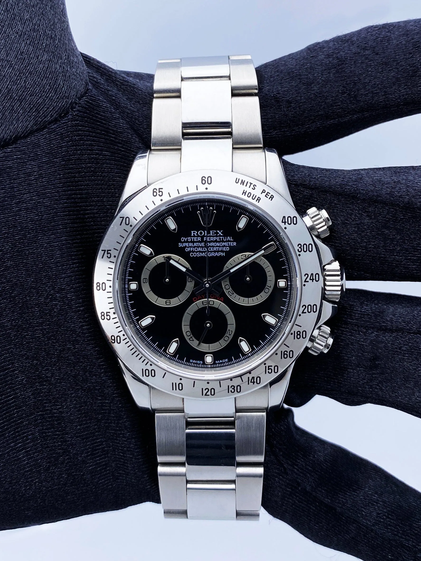 Rolex Daytona 116520 Black Dial Engraved Mens Watch