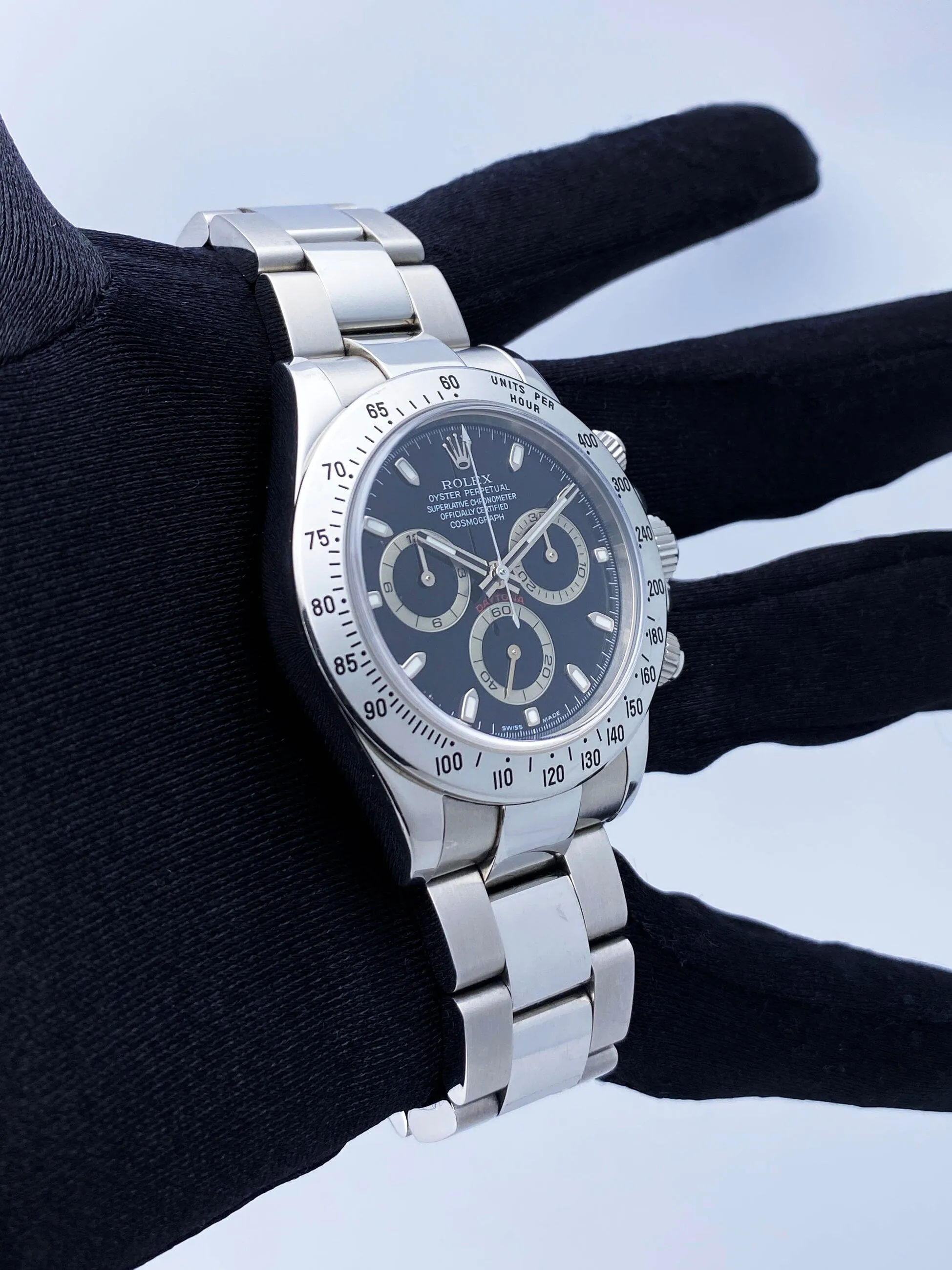 Rolex Daytona 116520 Black Dial Engraved Mens Watch