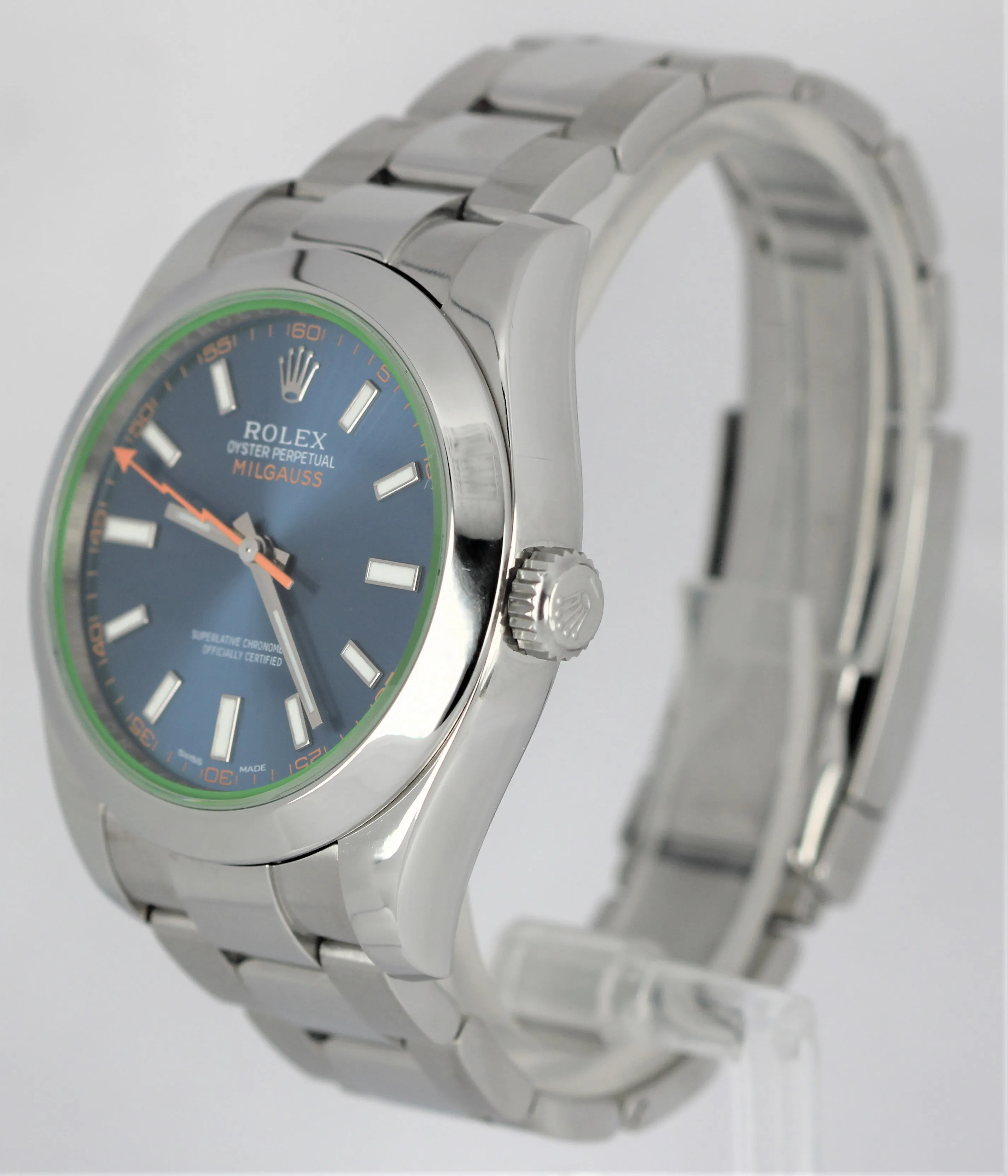 Rolex Milgauss Stainless Steel Z-Blue Green Anniversary 40mm 116400 GV Watch