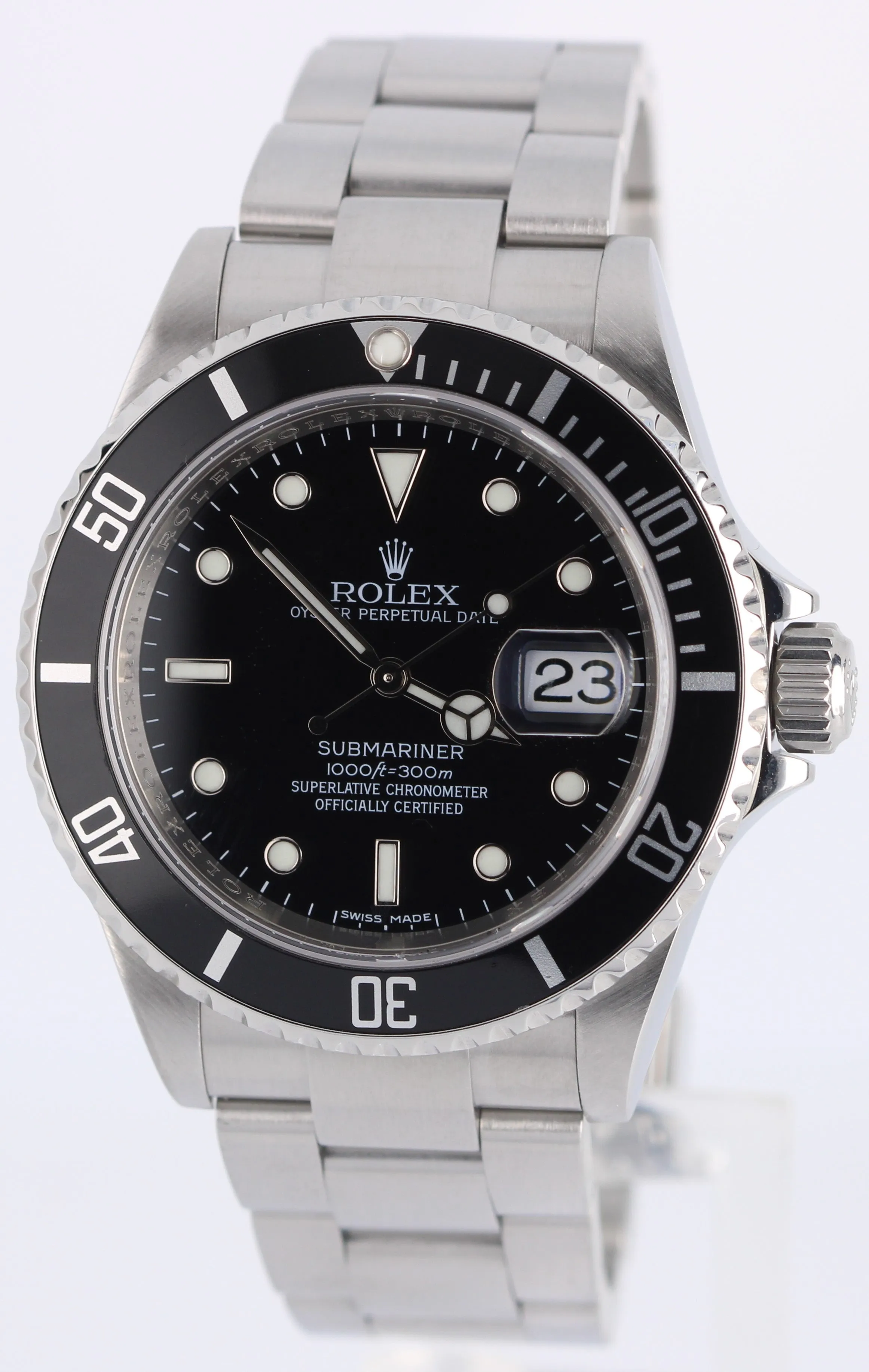 Rolex Submariner Date PAPERS Steel NO-HOLES REHAUT Black 40mm 16610 Watch BOX