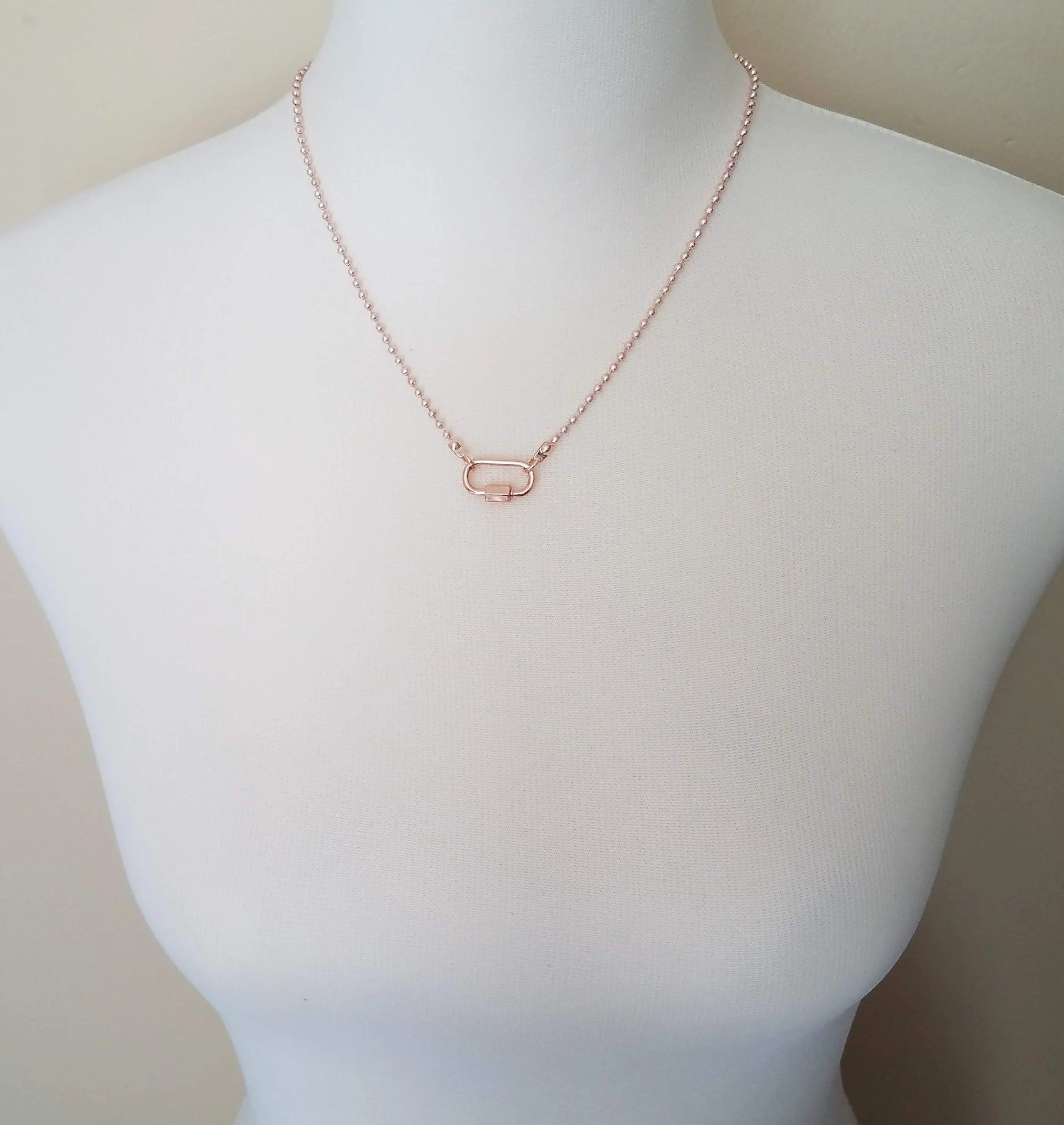 Rose Gold Ball Chain Bracelet, chunky clasp bracelet, carabiner clasp, rose gold bracelet, large oval clasp, screw clasp bracelet, pink gold