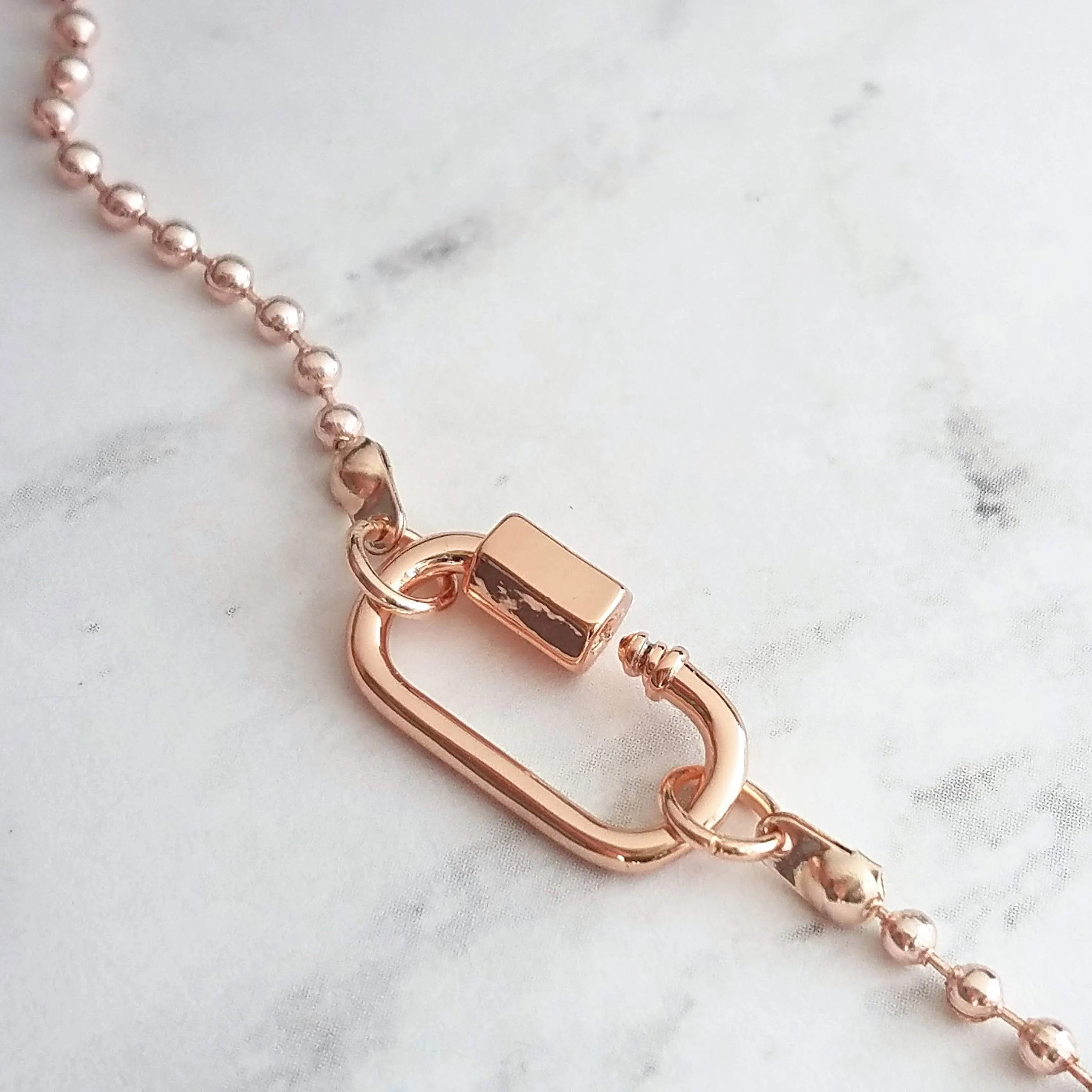 Rose Gold Ball Chain Bracelet, chunky clasp bracelet, carabiner clasp, rose gold bracelet, large oval clasp, screw clasp bracelet, pink gold