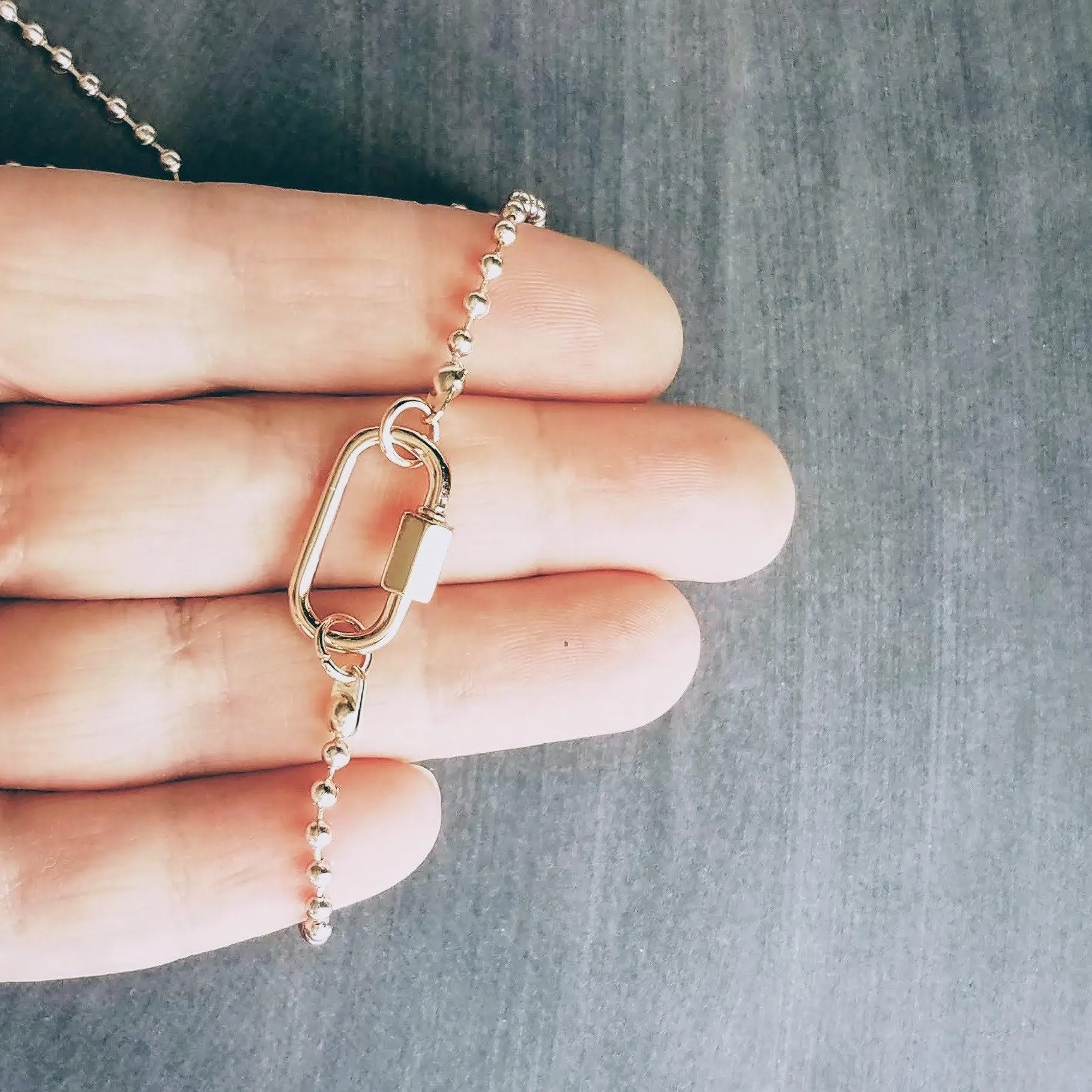 Rose Gold Ball Chain Bracelet, chunky clasp bracelet, carabiner clasp, rose gold bracelet, large oval clasp, screw clasp bracelet, pink gold