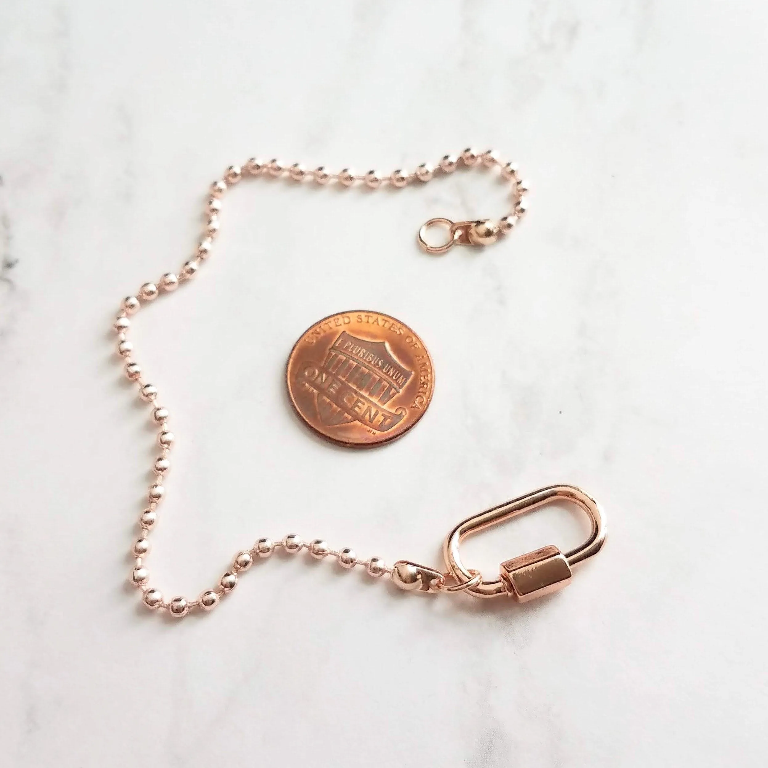 Rose Gold Ball Chain Bracelet, chunky clasp bracelet, carabiner clasp, rose gold bracelet, large oval clasp, screw clasp bracelet, pink gold
