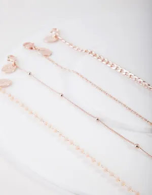 Rose Gold Mix Chain Bead Anklet Bracelet 4-Pack