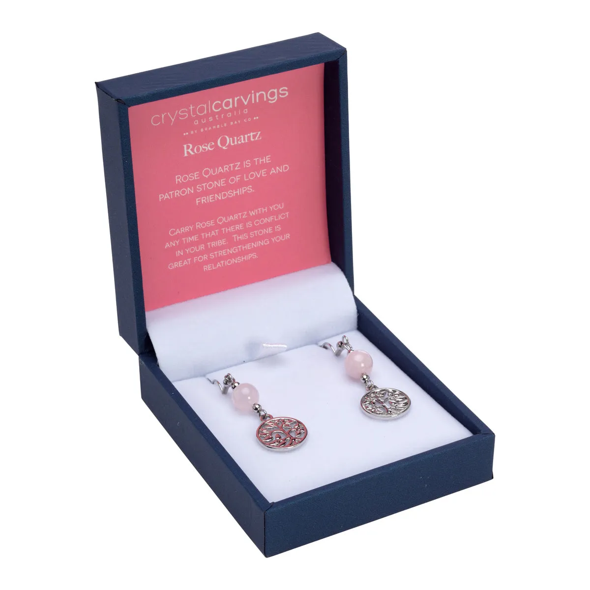 Rose Quartz Tree of Life Crystal Earrings