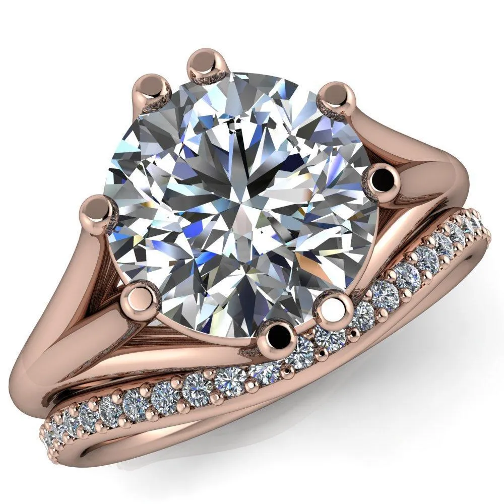 Roslyn Round Center Stone Double 4 Prong Split Shank Ring