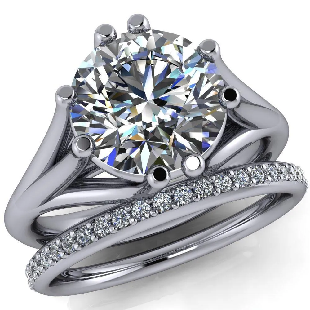Roslyn Round Center Stone Double 4 Prong Split Shank Ring