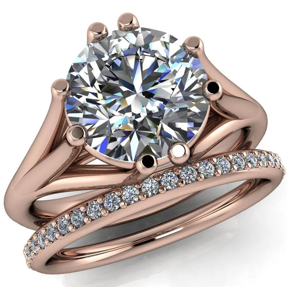 Roslyn Round Center Stone Double 4 Prong Split Shank Ring