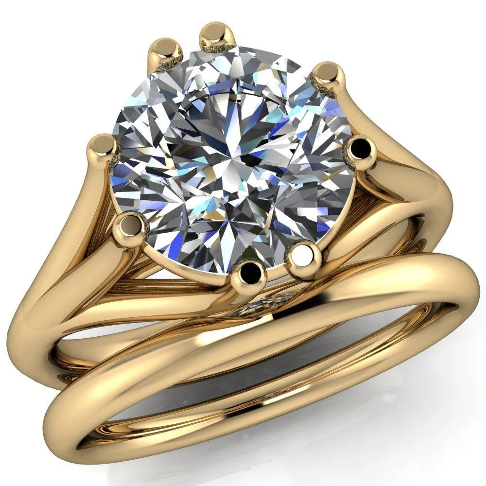 Roslyn Round Center Stone Double 4 Prong Split Shank Ring