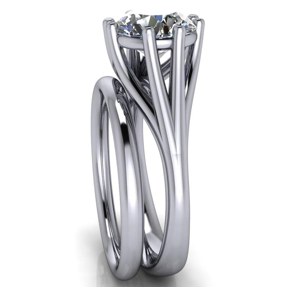 Roslyn Round Center Stone Double 4 Prong Split Shank Ring
