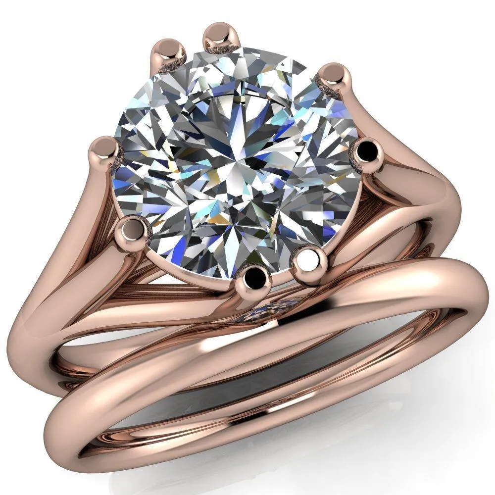 Roslyn Round Center Stone Double 4 Prong Split Shank Ring