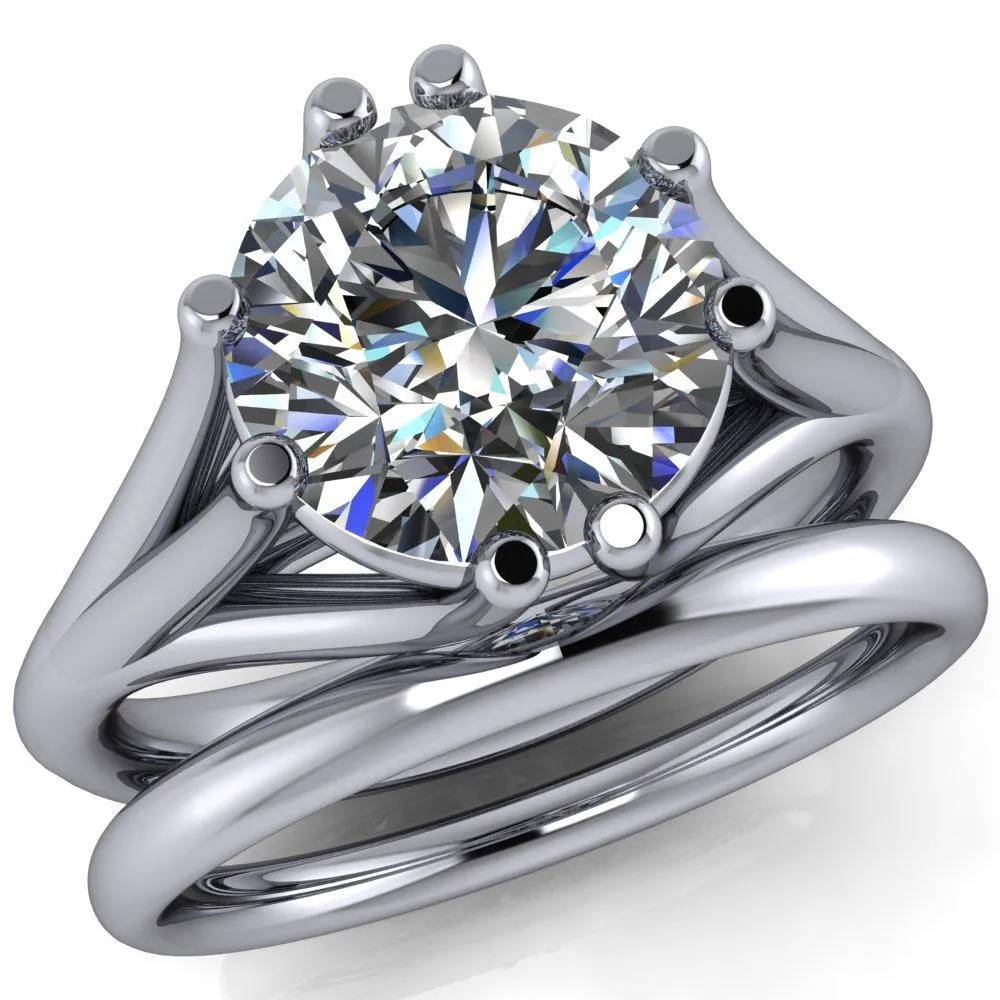 Roslyn Round Center Stone Double 4 Prong Split Shank Ring