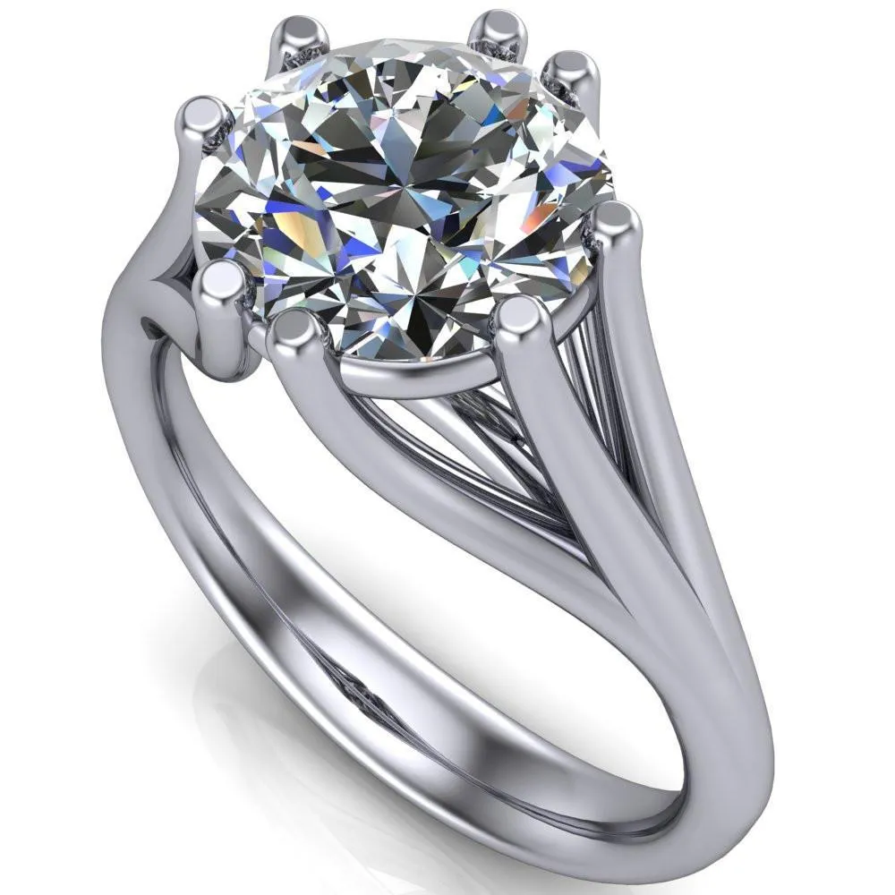 Roslyn Round Center Stone Double 4 Prong Split Shank Ring