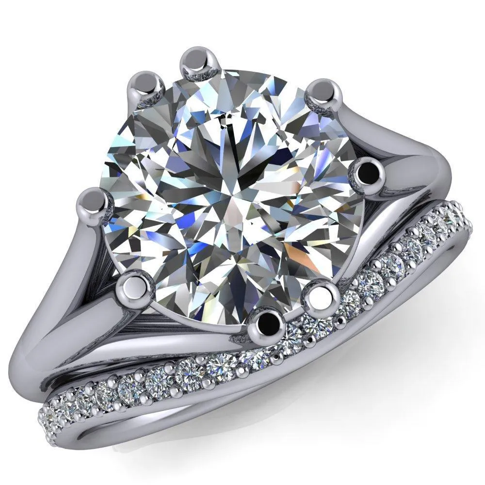 Roslyn Round Center Stone Double 4 Prong Split Shank Ring