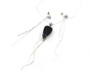 Rough Black Tourmaline Silver Tassel Jewelry Set