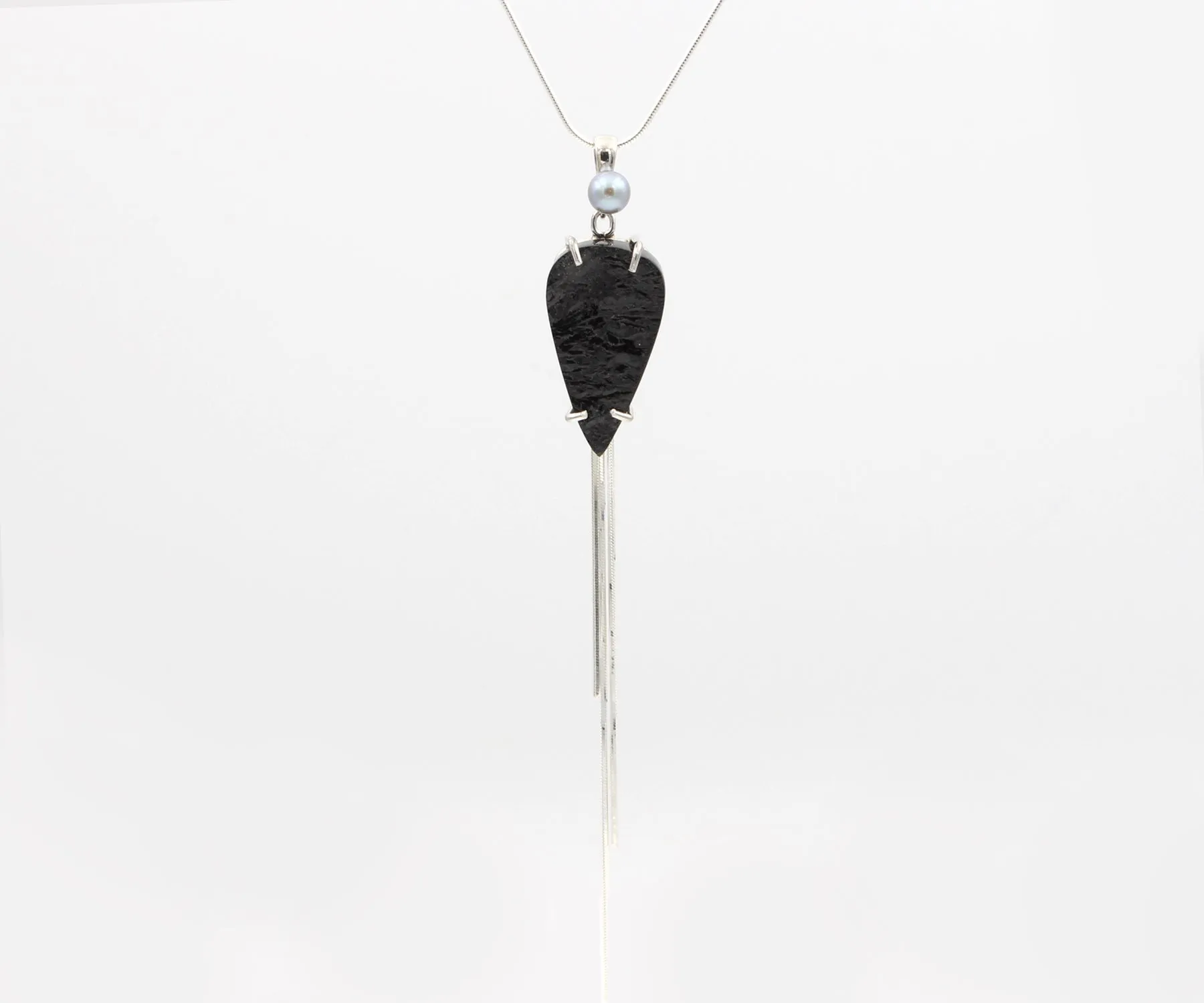 Rough Black Tourmaline Silver Tassel Jewelry Set