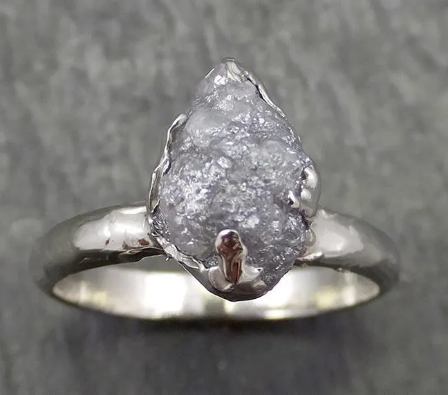 rough diamond engagement ring raw 14k white gold ring wedding diamond solitaire rough diamond ring byangeline 0642 Alternative Engagement