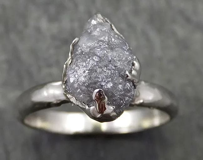 rough diamond engagement ring raw 14k white gold ring wedding diamond solitaire rough diamond ring byangeline 0642 Alternative Engagement