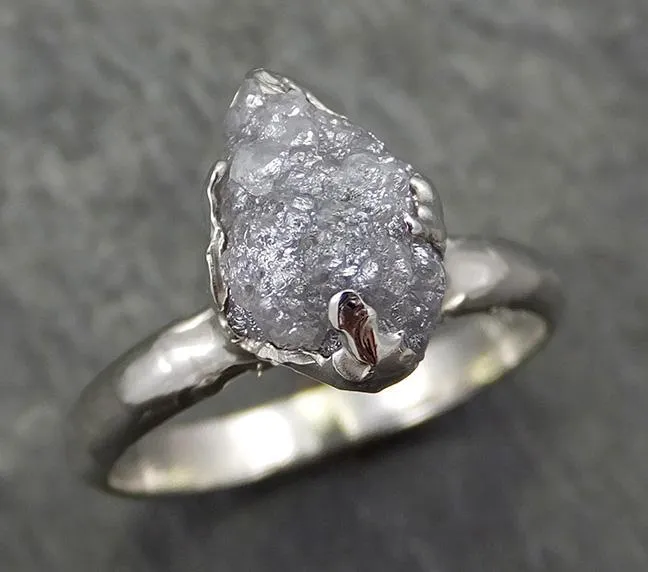 rough diamond engagement ring raw 14k white gold ring wedding diamond solitaire rough diamond ring byangeline 0642 Alternative Engagement