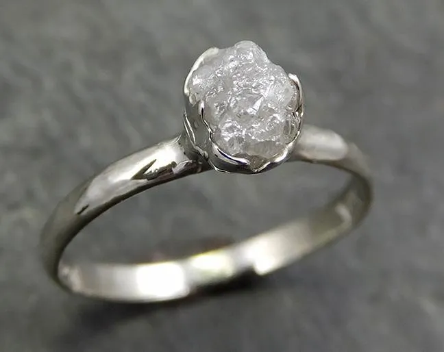 rough diamond engagement ring raw 14k white gold ring wedding diamond solitaire rough diamond ring byangeline 0658 Alternative Engagement