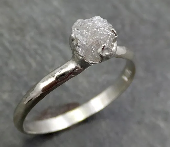 rough diamond engagement ring raw 14k white gold ring wedding diamond solitaire rough diamond ring byangeline 0659 Alternative Engagement