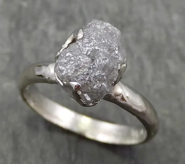 rough diamond engagement ring raw 14k white gold ring wedding diamond solitaire rough diamond ring byangeline 0659 Alternative Engagement