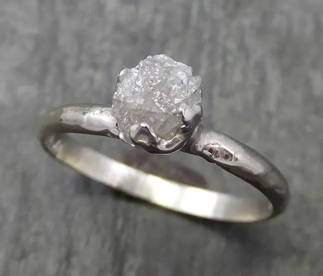 rough diamond engagement ring raw 14k white gold ring wedding diamond solitaire rough diamond ring byangeline 0659 Alternative Engagement