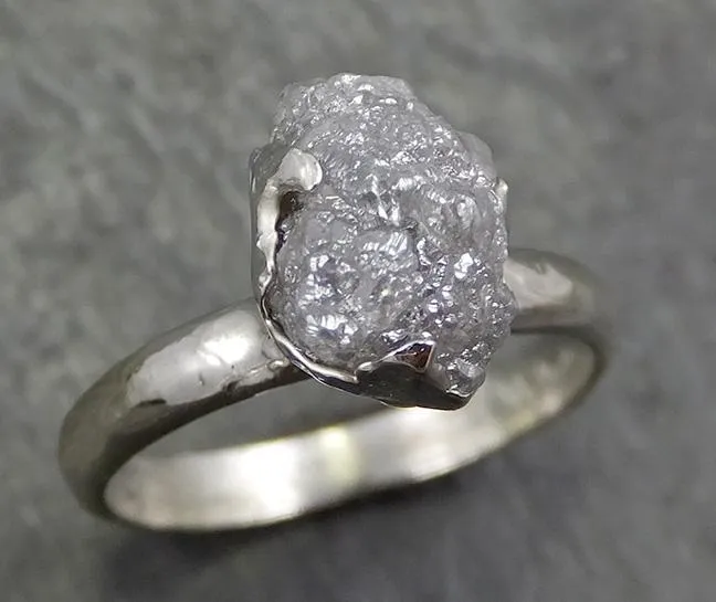 rough diamond engagement ring raw 14k white gold ring wedding diamond solitaire rough diamond ring byangeline 0659 Alternative Engagement